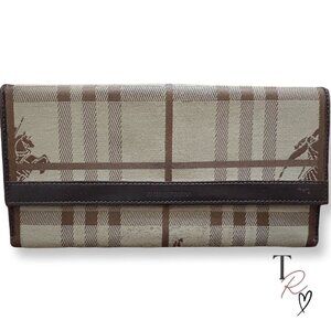 Burberry Beige/Brown Haymarket Check Fabric & Leather Slim Continental Wallet